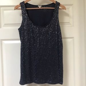 J Crew navy blue sequins top size L